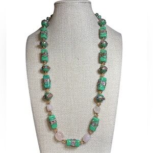 Artisan Made Green Wedding Cale and Rose Quartz Beaded Necklace